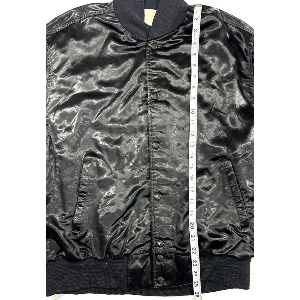 Vintage CBS Satin Bomber Jacket Black Snap Front Crew Style 80s–90s TV Network - Picture 5 of 11